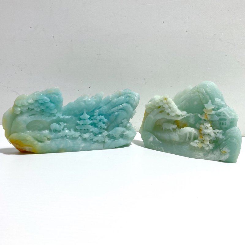 2 Pieces Beautiful Caribbean Calcite Landscape Pavilion Carving 9 - Wholesale Crystals