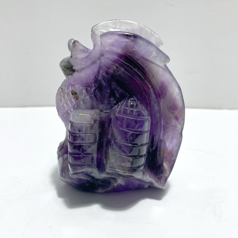 2 Pieces Beautiful Chevron Amethyst Dragon Castle Carving - Wholesale Crystals