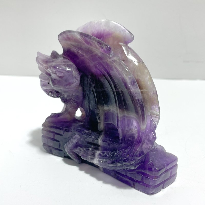 2 Pieces Beautiful Chevron Amethyst Dragon Castle Carving - Wholesale Crystals