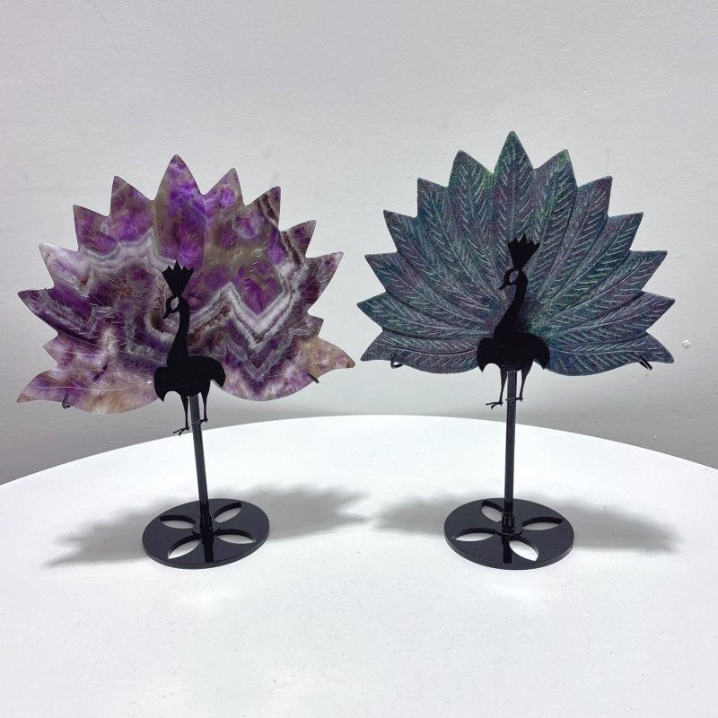 2 Pieces Beautiful Peacock Wing With Stand Ruby In Kyanite Chevron Amethyst - Wholesale Crystals