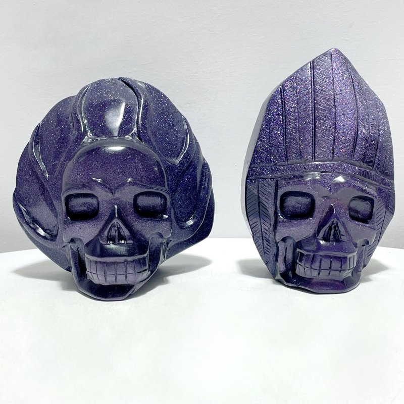 2 Pieces Blue Sandstone Indian Skull Carving - Wholesale Crystals