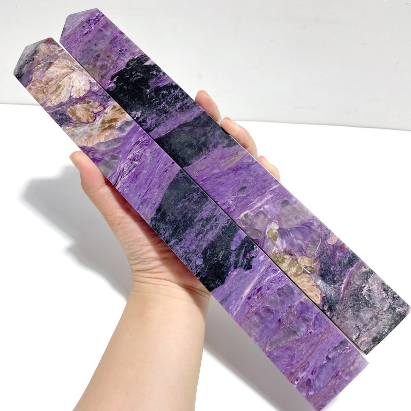 2 Pieces Charoite Four - sided Tower For Collection A05 - Wholesale Crystals