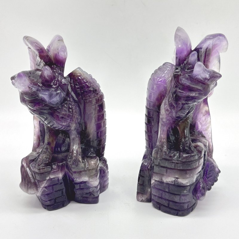 2 Pieces Chevron Amethyst Dragon Castle Carving - Wholesale Crystals