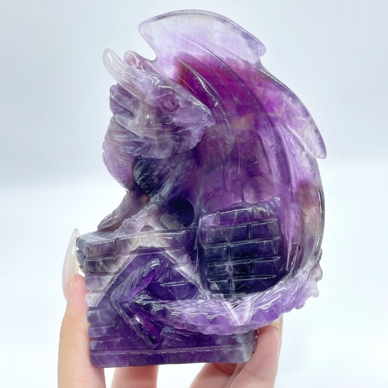 2 Pieces Chevron Amethyst Dragon Castle Carving - Wholesale Crystals