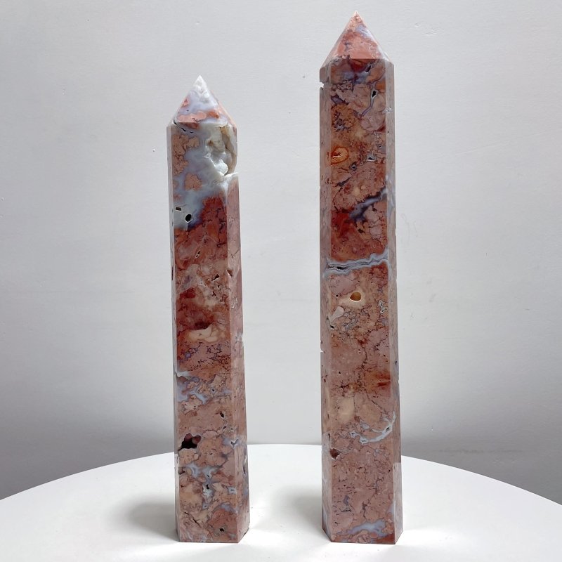 2 Pieces High Quality Pink Flower Agate Druzy Geode Four - sided Tower - Wholesale Crystals