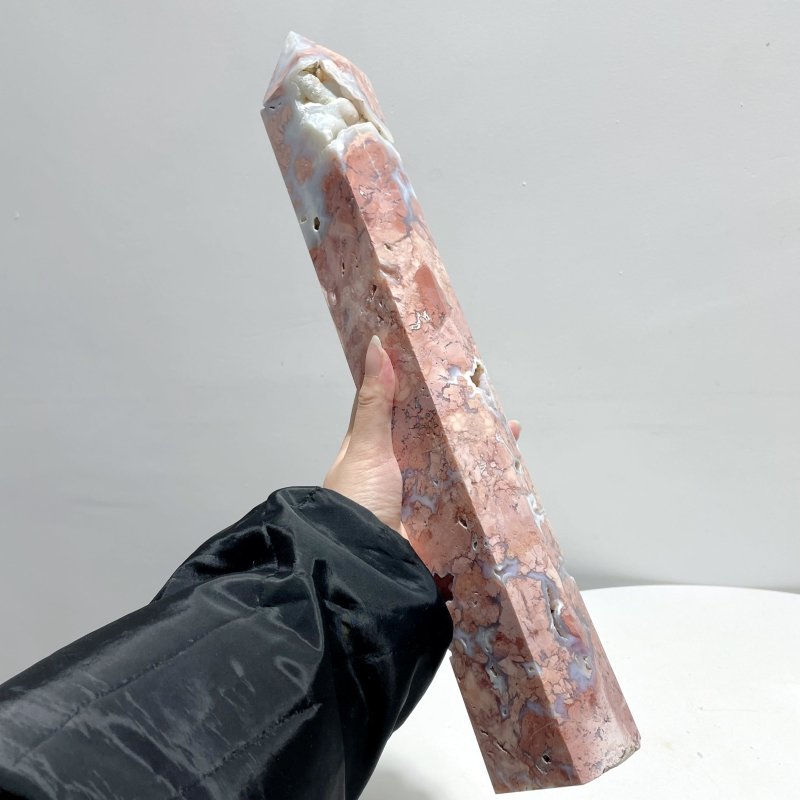 2 Pieces High Quality Pink Flower Agate Druzy Geode Four - sided Tower - Wholesale Crystals