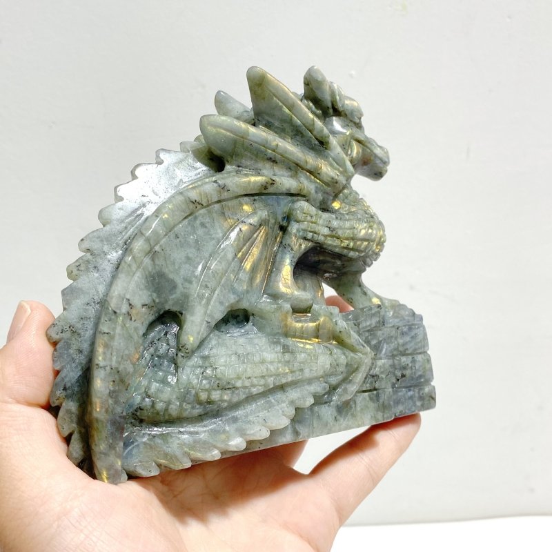 2 Pieces Labradorite Flying Dragon Castle Carving - Wholesale Crystals