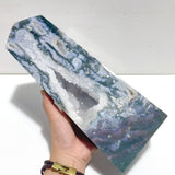 2 Pieces Large Geode Druzy Moss Agate Four - sided Point - Wholesale Crystals