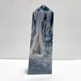 2 Pieces Large Geode Druzy Moss Agate Four - sided Point - Wholesale Crystals