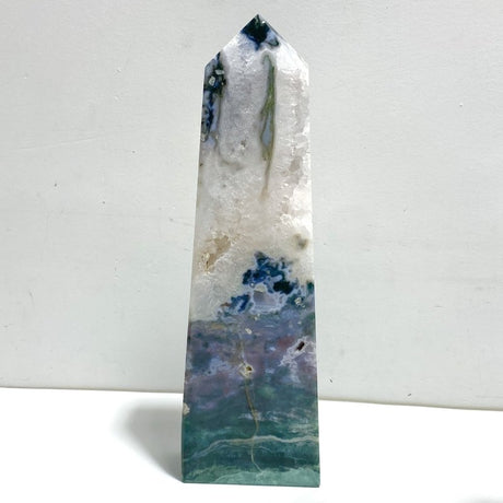 2 Pieces Large Geode Druzy Moss Agate Tower Point - Wholesale Crystals