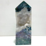 2 Pieces Large Geode Druzy Moss Agate Tower Point - Wholesale Crystals