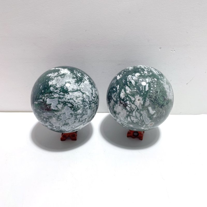 2 Pieces Large Moss Agate Large Sphere - Wholesale Crystals