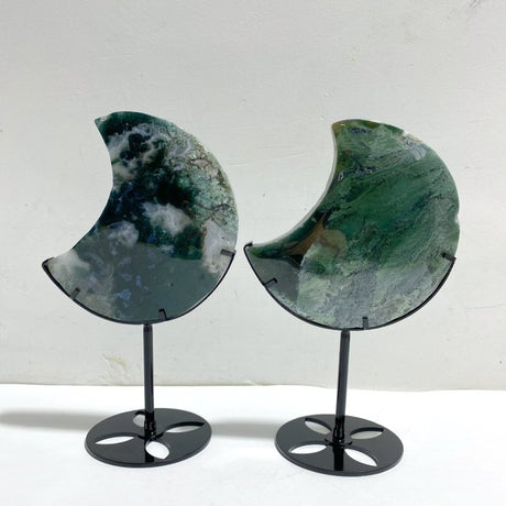 2 Pieces Large Moss Agate Moon With Stand 5 - Wholesale Crystals