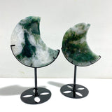 2 Pieces Large Moss Agate Moon With Stand Home Decor - Wholesale Crystals