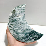 2 Pieces Large Moss Agate Moon With Stand Home Decor - Wholesale Crystals
