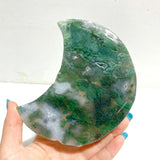 2 Pieces Large Moss Agate Moon With Stand Home Decor - Wholesale Crystals