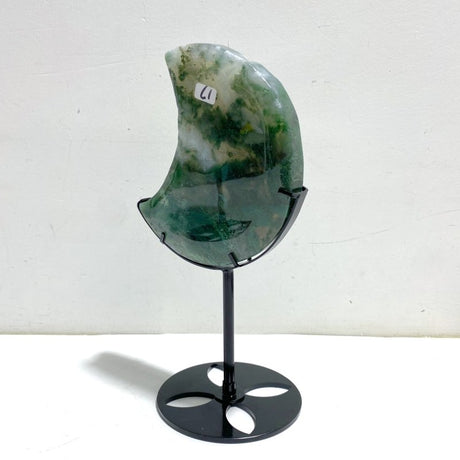 2 Pieces Large Moss Agate Moon With Stand Home Decor - Wholesale Crystals