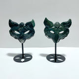 2 Pieces Moss Agate Fox Mask Carving With Stand - Wholesale Crystals