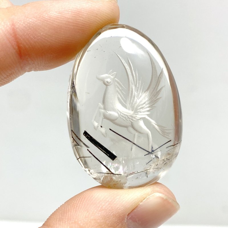 2 Pieces Pegasus Black Rutile Quartz Inner Scene Carving - Wholesale Crystals