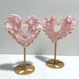 2 Pieces Pink Opal Heart Carving With Stand - Wholesale Crystals