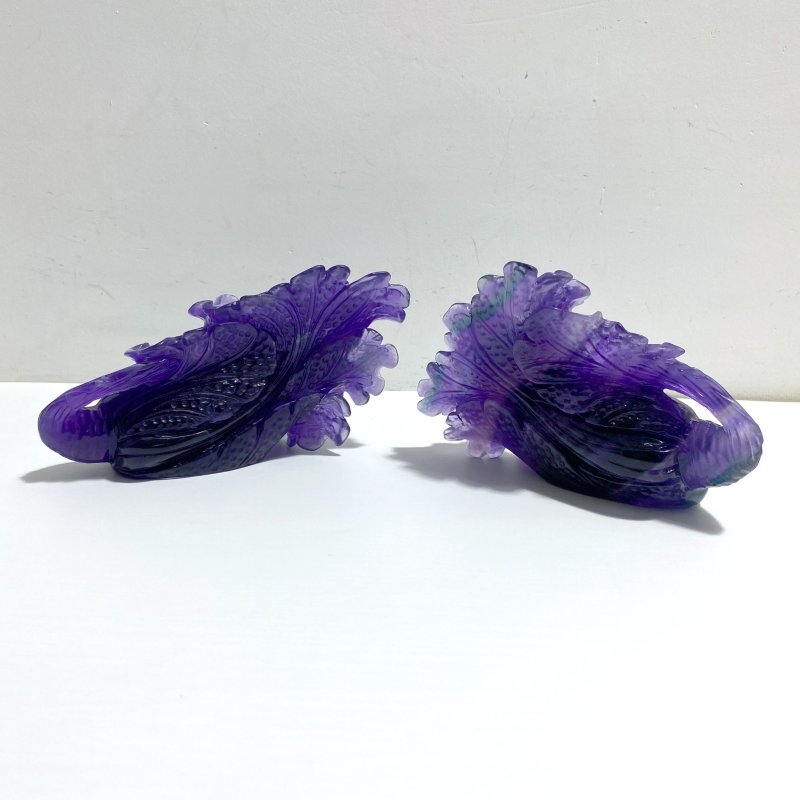 2 Pieces Purple Fluorite Chinese Cabbage Carving 4 - Wholesale Crystals