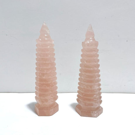 2 Pieces Rose Quartz Wenchang Tower 9 - level Pagoda - Wholesale Crystals