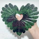 2 Pieces Ruby Zoisite Stone Feather Heart Carving With Stand - Wholesale Crystals