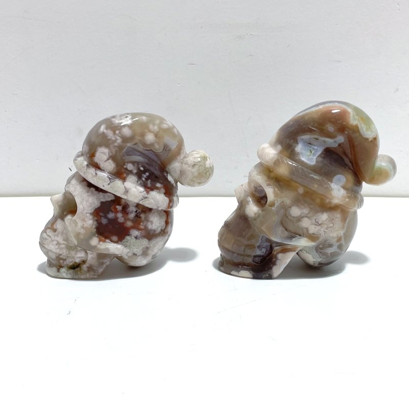 2 Pieces Sakura Flower Agate Christmas Hat Skull Carving - Wholesale Crystals
