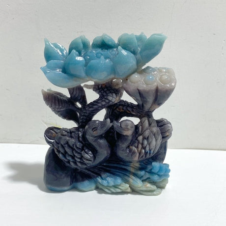 2 Pieces Trolleite Flower & Mandarin Duck Carving - Wholesale Crystals