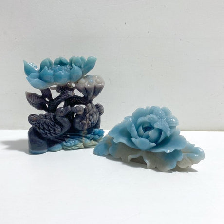 2 Pieces Trolleite Flower & Mandarin Duck Carving - Wholesale Crystals