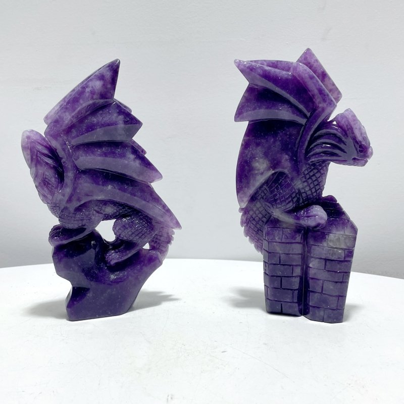 2 Pieces Unique Lepidolite Flying Dragon Carving - Wholesale Crystals