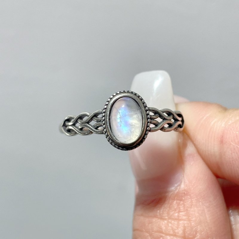 #2 Silver Ring Wholesale White Opal Black Opal Moonstone - Wholesale Crystals