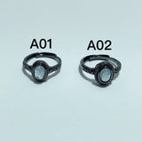 2 Styles Aquamarine Black Rings Wholesale - Wholesale Crystals