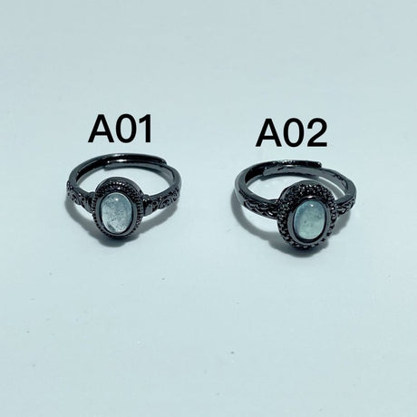 2 Styles Aquamarine Black Rings Wholesale - Wholesale Crystals