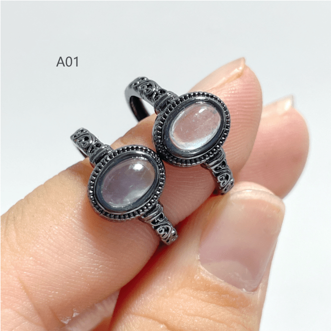 2 Styles Aquamarine Black Rings Wholesale - Wholesale Crystals
