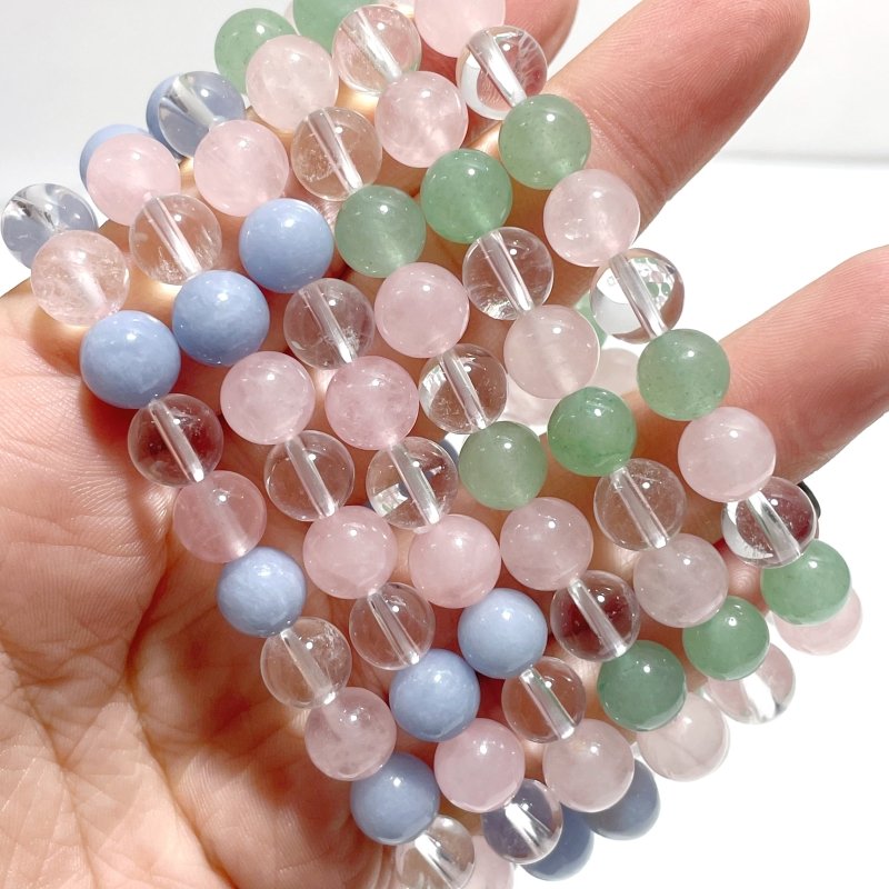 2 Types Clear Quartz Rose Quartz Mixed Angelite Green Aventurine Bracelet Wholesale - Wholesale Crystals