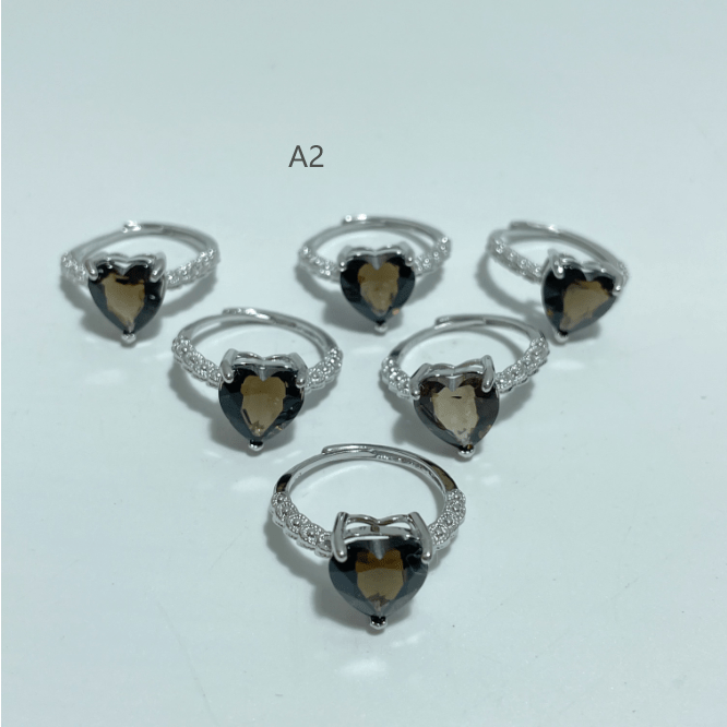 2 Types Cut Faceted Smoky Quartz Rings Heart Shape Wholesale - Wholesale Crystals