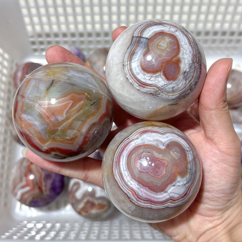 20 Pieces Amethyst Mixed Striped Agate Crystal Spheres - Wholesale Crystals