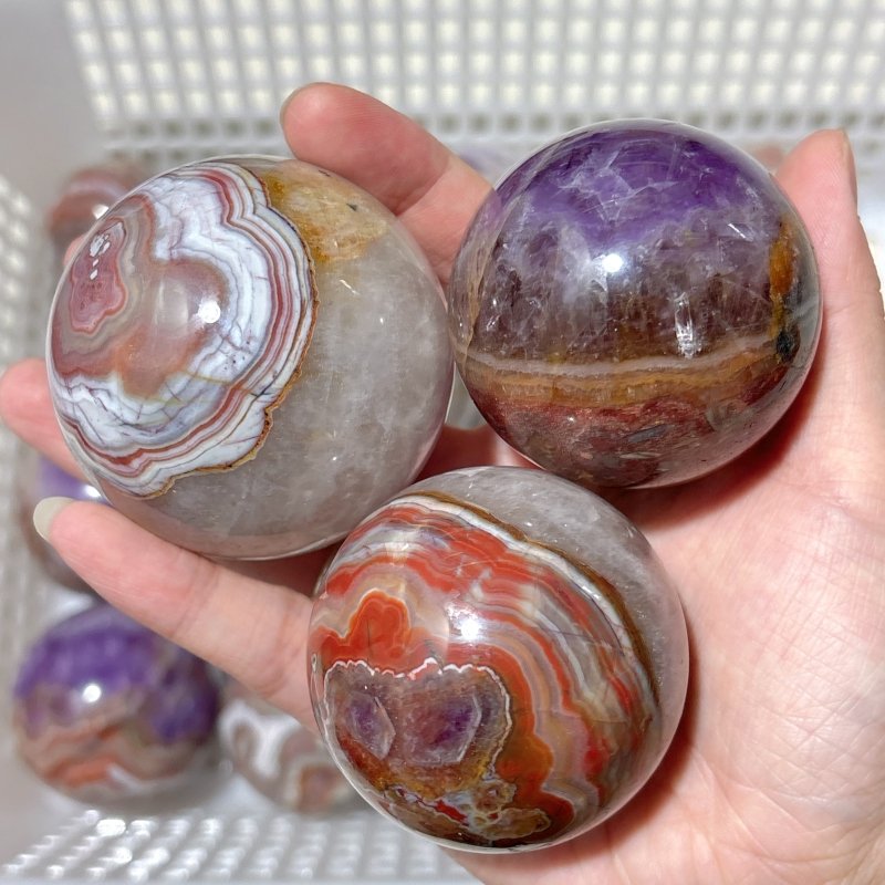 20 Pieces Amethyst Mixed Striped Agate Crystal Spheres - Wholesale Crystals