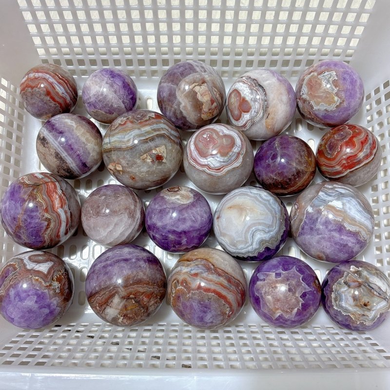 20 Pieces Amethyst Mixed Striped Agate Crystal Spheres - Wholesale Crystals