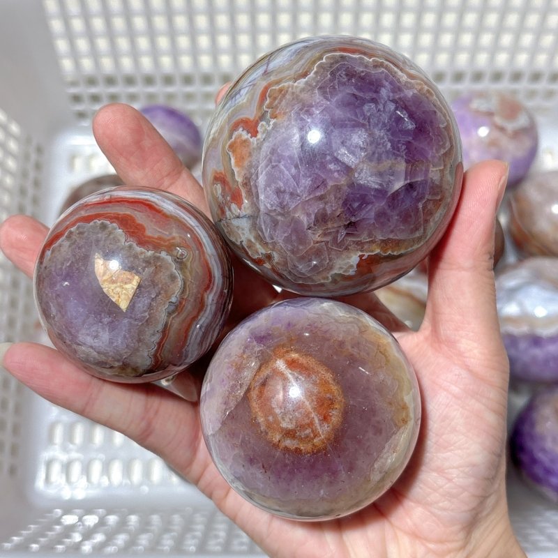 20 Pieces Amethyst Mixed Striped Agate Crystal Spheres - Wholesale Crystals