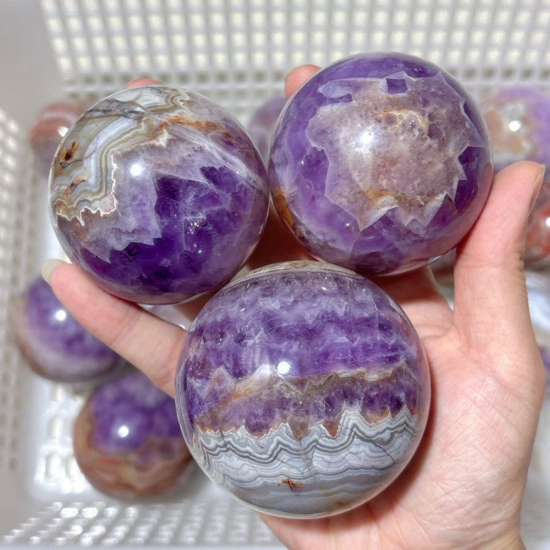 20 Pieces Amethyst Mixed Striped Agate Crystal Spheres - Wholesale Crystals