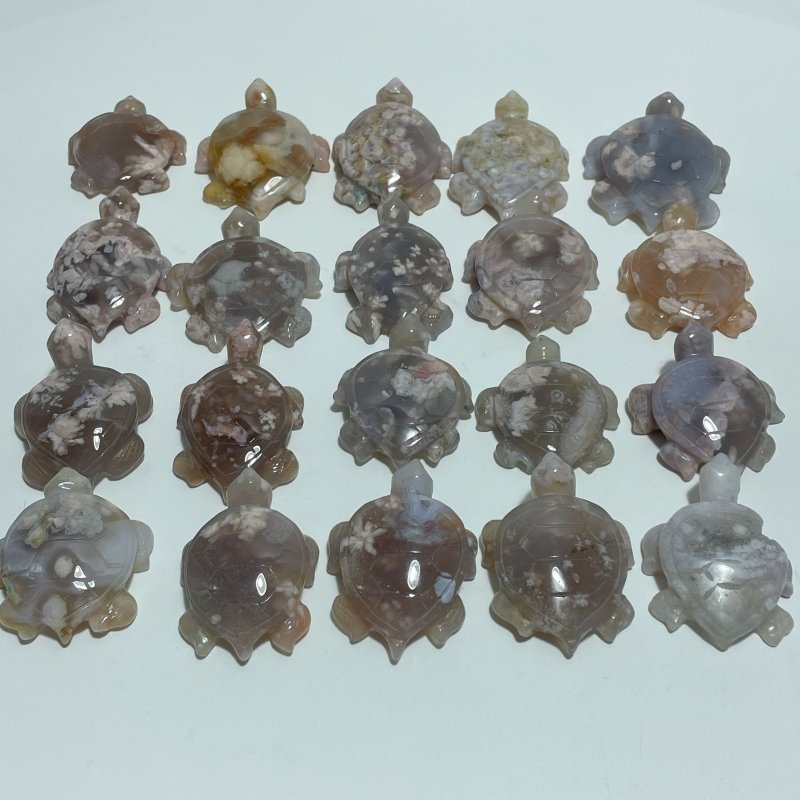 20 Pieces Beautiful Sakura Flower Agate Sea Turtle Carving - Wholesale Crystals