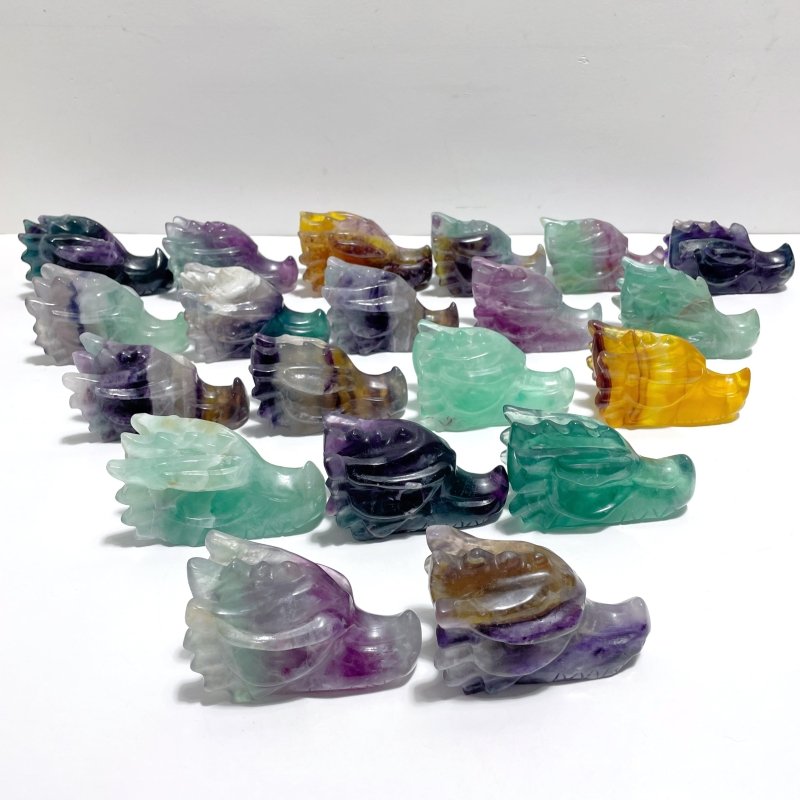 20 Pieces Rainbow Fluorite Dragon Head Carving - Wholesale Crystals