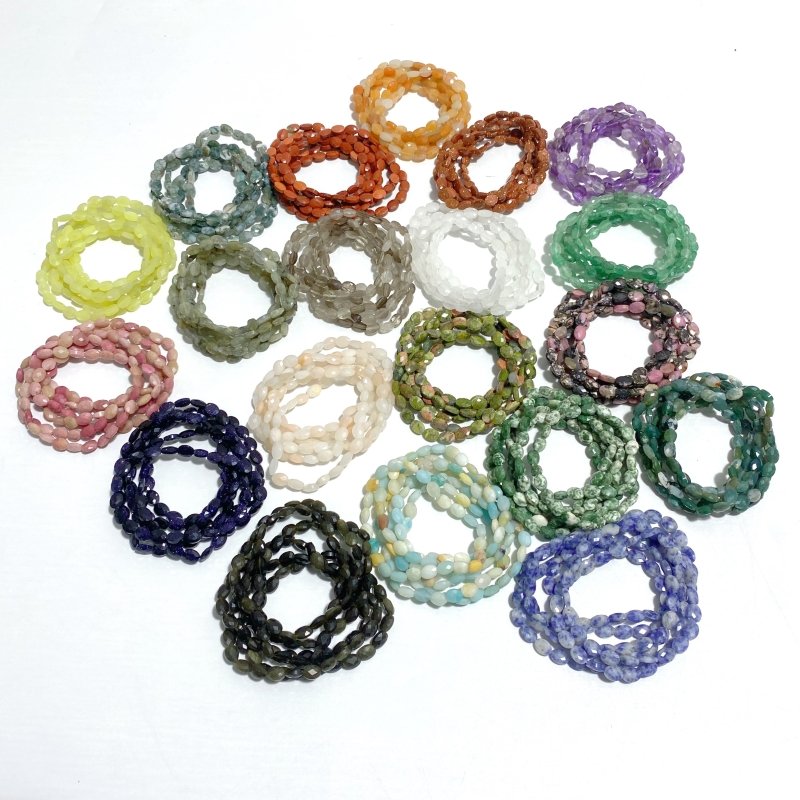 20 Types Cut Faceted Oval Shape Bracelet Caribbean Calcite Moss Agate Rhodonite Wholesale - Wholesale Crystals