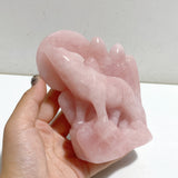 2 Pieces Rose Quartz Wolves Carving