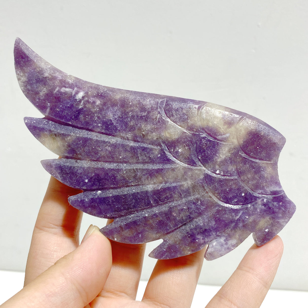 Lepidolite Mixed Quartz Heart Wing Carving With Stand