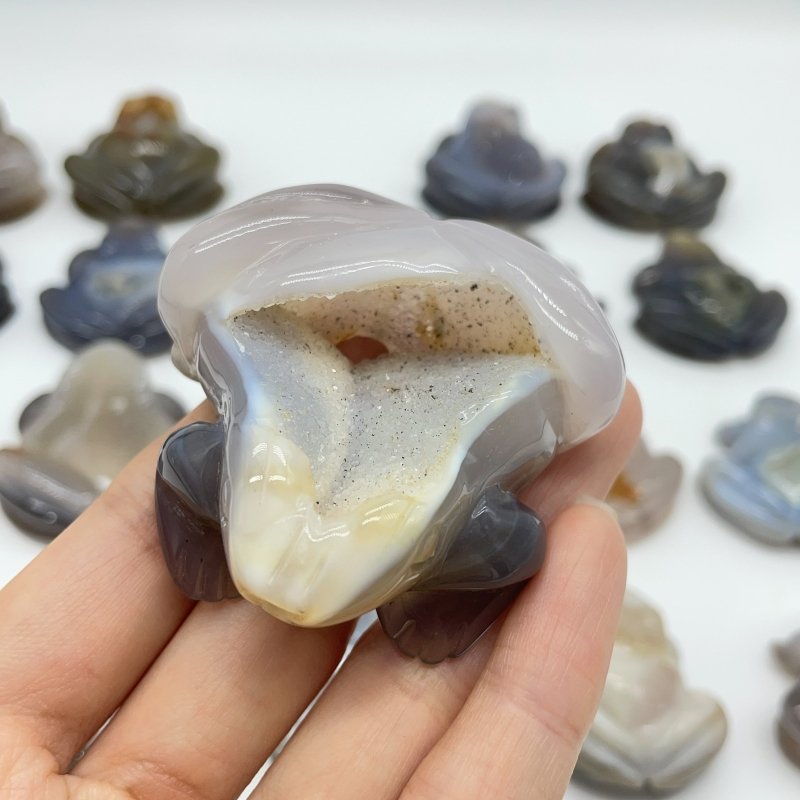 21 Pieces Geode Druzy Agate Frog Carving -Wholesale Crystals