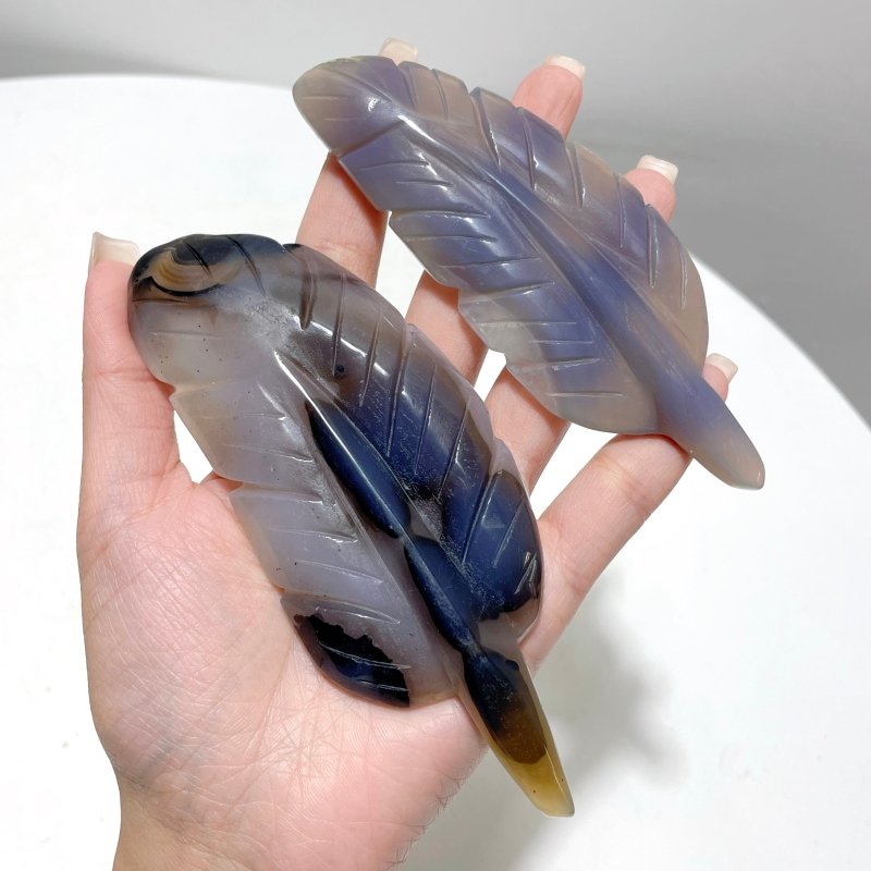 22 Pieces Beautiful Agate Feather Carving Closeout - Wholesale Crystals