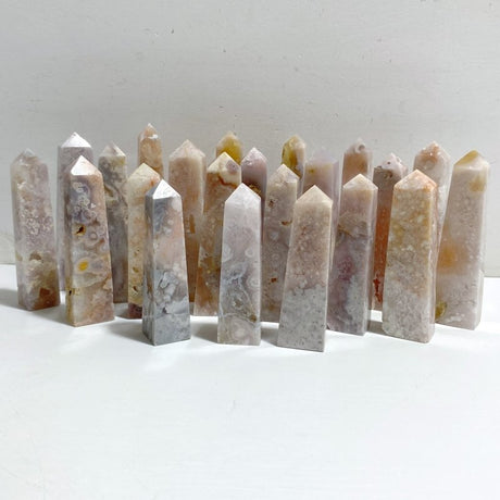 22 Pieces Geode Sakura Flower Agate Geode Four-Sided Points -Wholesale Crystals